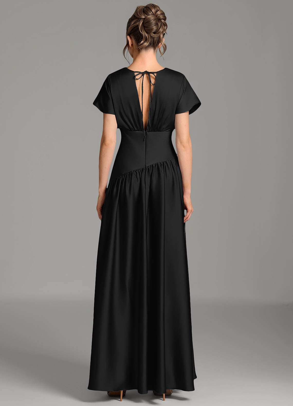 black bridesmaid dresses under 50 Azazie Alysse Stretch Satin floor length black bridesmaid dress