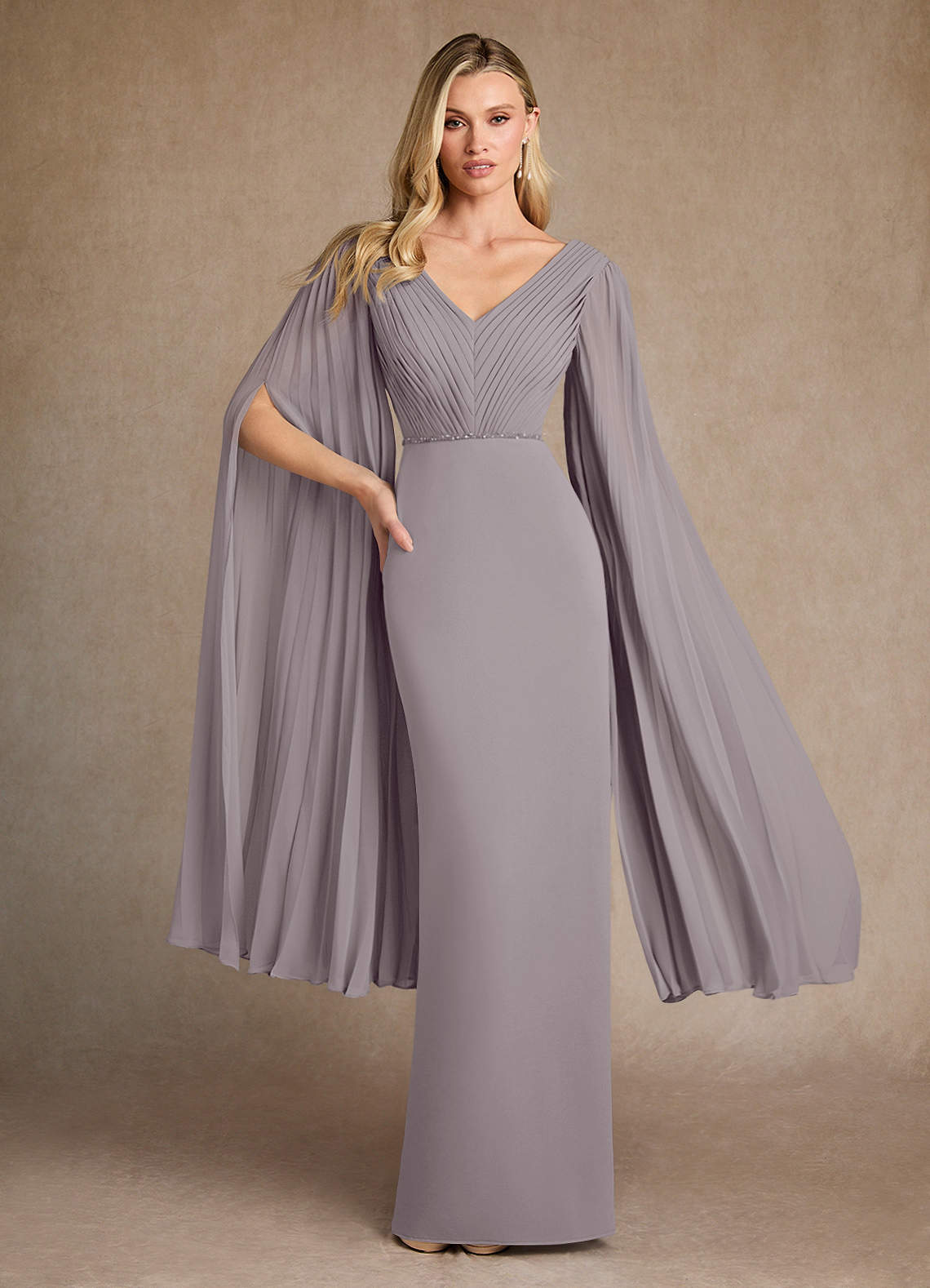 Azazie Ellsworth Abiti per la Madre della Sposa Abito Colonna in Crepe Elasticizzato Plissettato Dusk image1