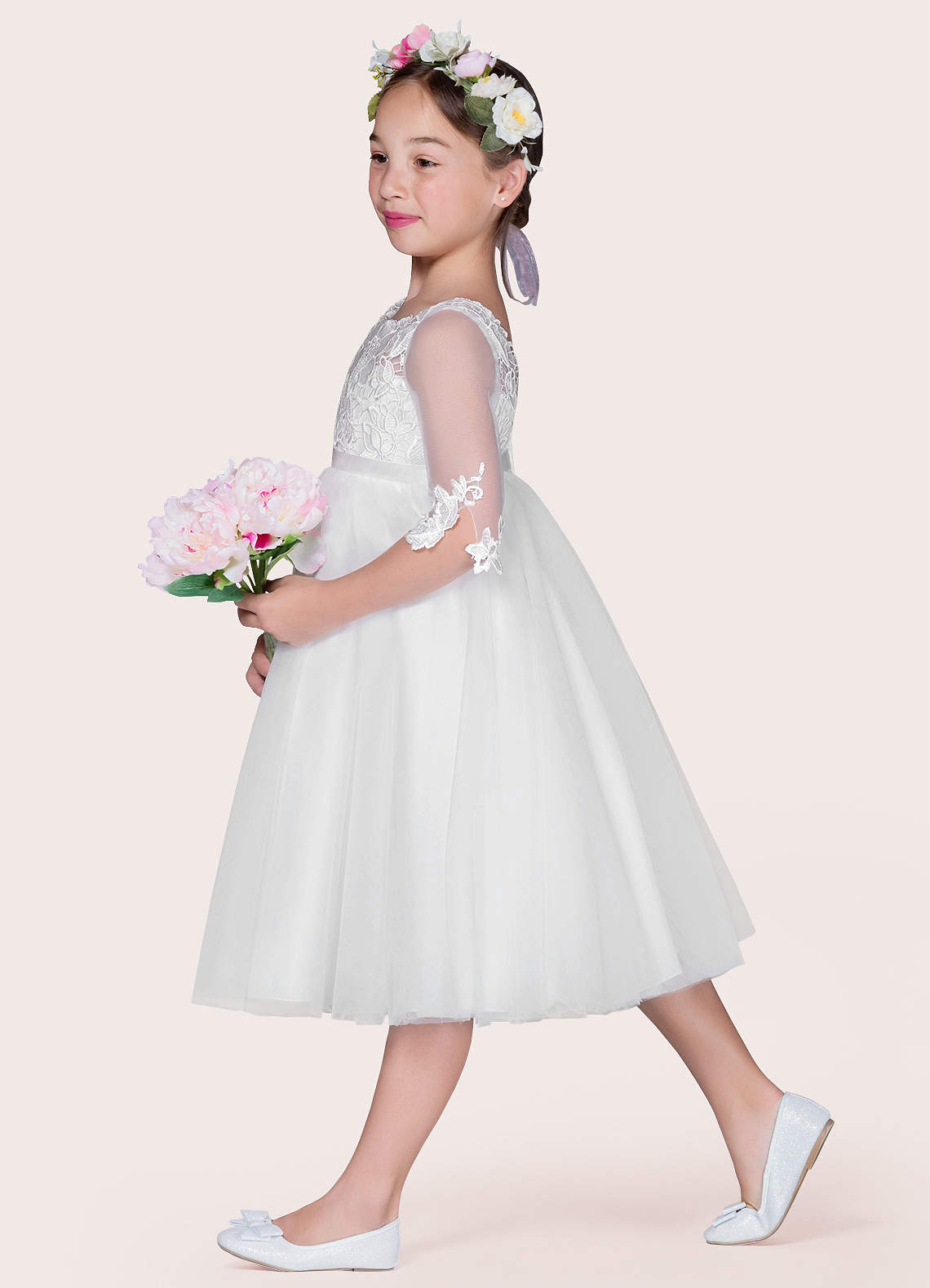 Azazie Haizea Flower Girl Dresses Ball-Gown Lace Tulle Tea-Length Dress image1