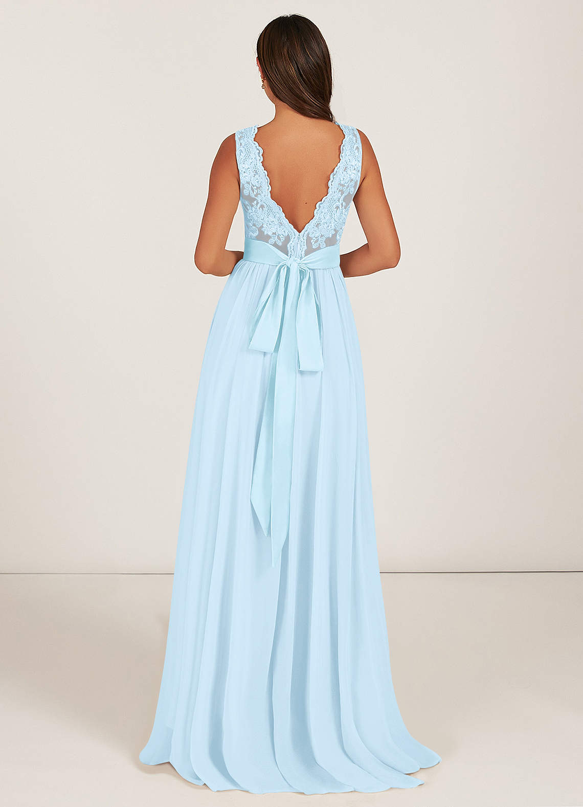 Azazie Gertrude Bridesmaid Dresses Sky Blue A-Line Lace Chiffon Dress image1