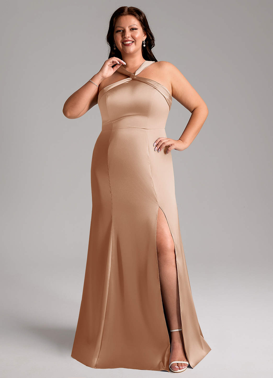Azazie Rue Bridesmaid Dresses English Rose A-Line Pleated Stretch Satin Dress image7