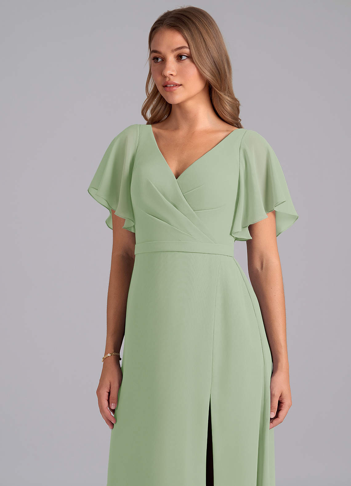 Azazie Ambrosia Bridesmaid Dresses Dusty Sage A-Line Pleated Chiffon Dress image6