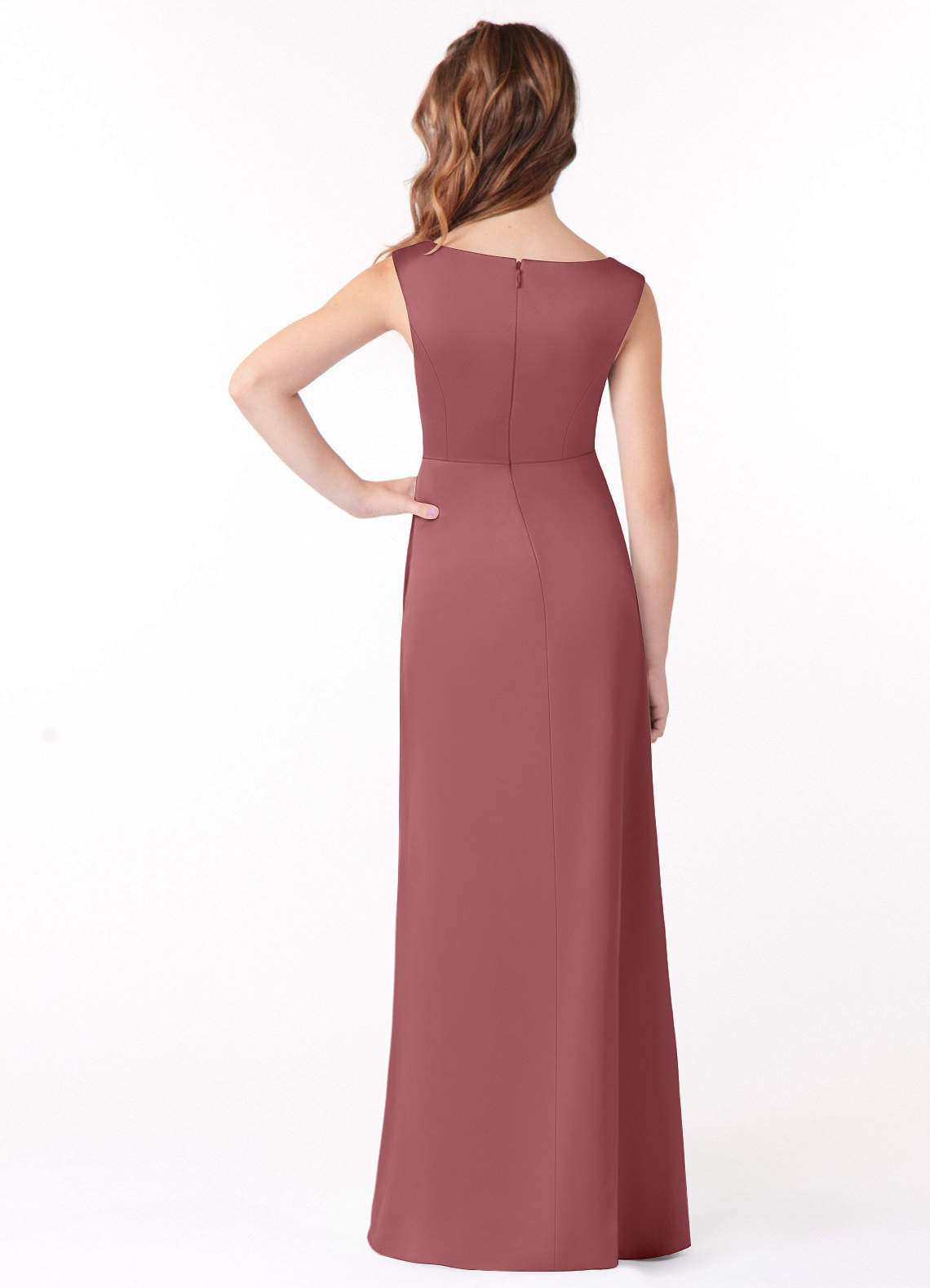 Azazie Sadia Junior Vestido de Bermuda de Satin Mate de Corte en A con Plisado image2