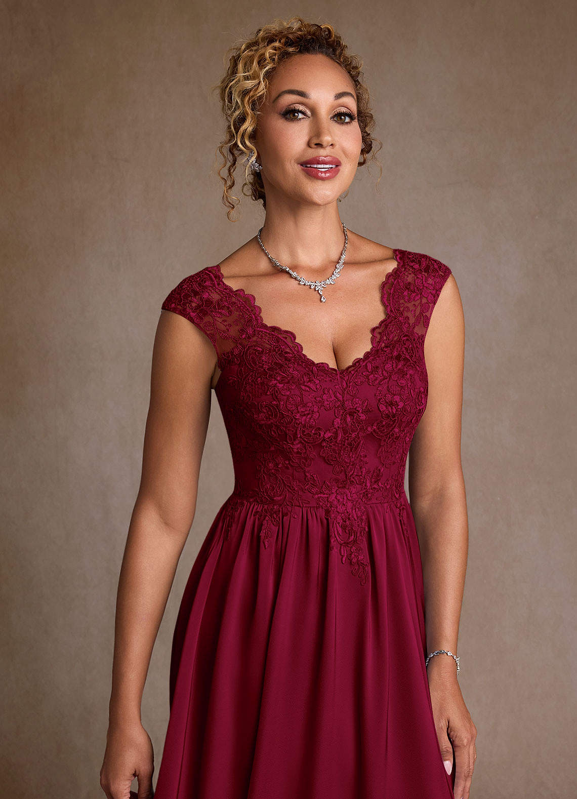 Azazie A-Line/Princess Illusion Floor-Length Lace Mother of the Bride or Groom Dresses - Burgundy