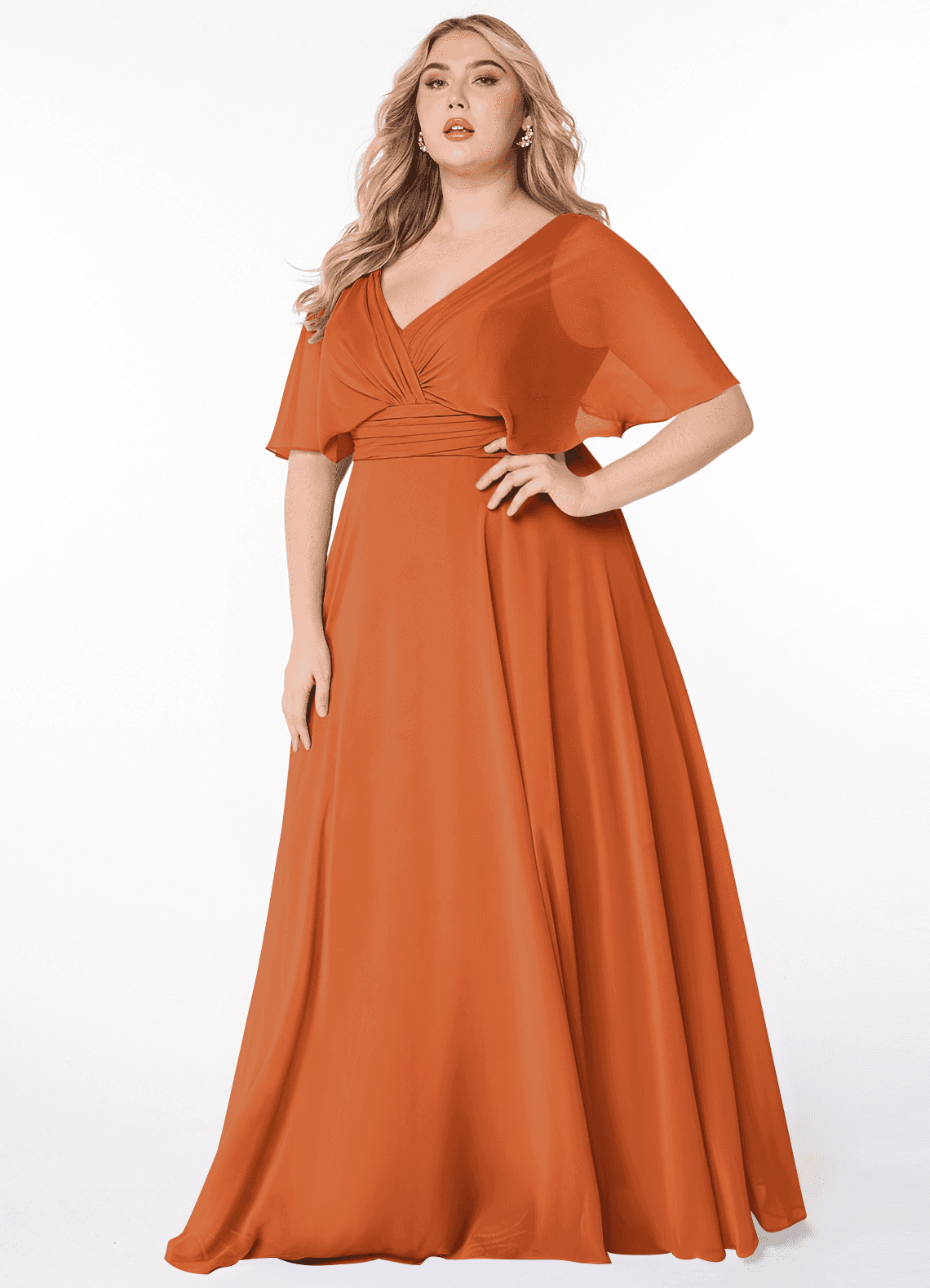 Azazie Pamela Bridesmaid Dresses Cinnamon A-Line V-Neck Pleated Chiffon Dress image1