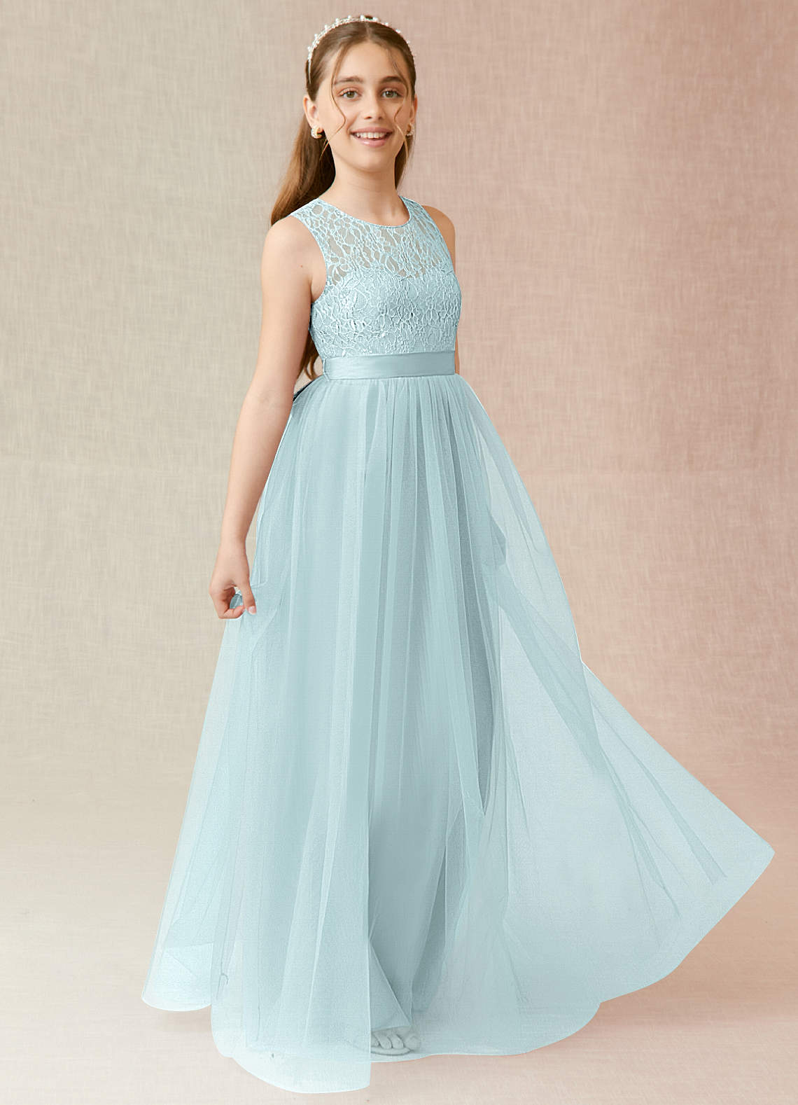 Azazie Georgette Junior Robe Trapèze en Tulle Dentelle Brume image3