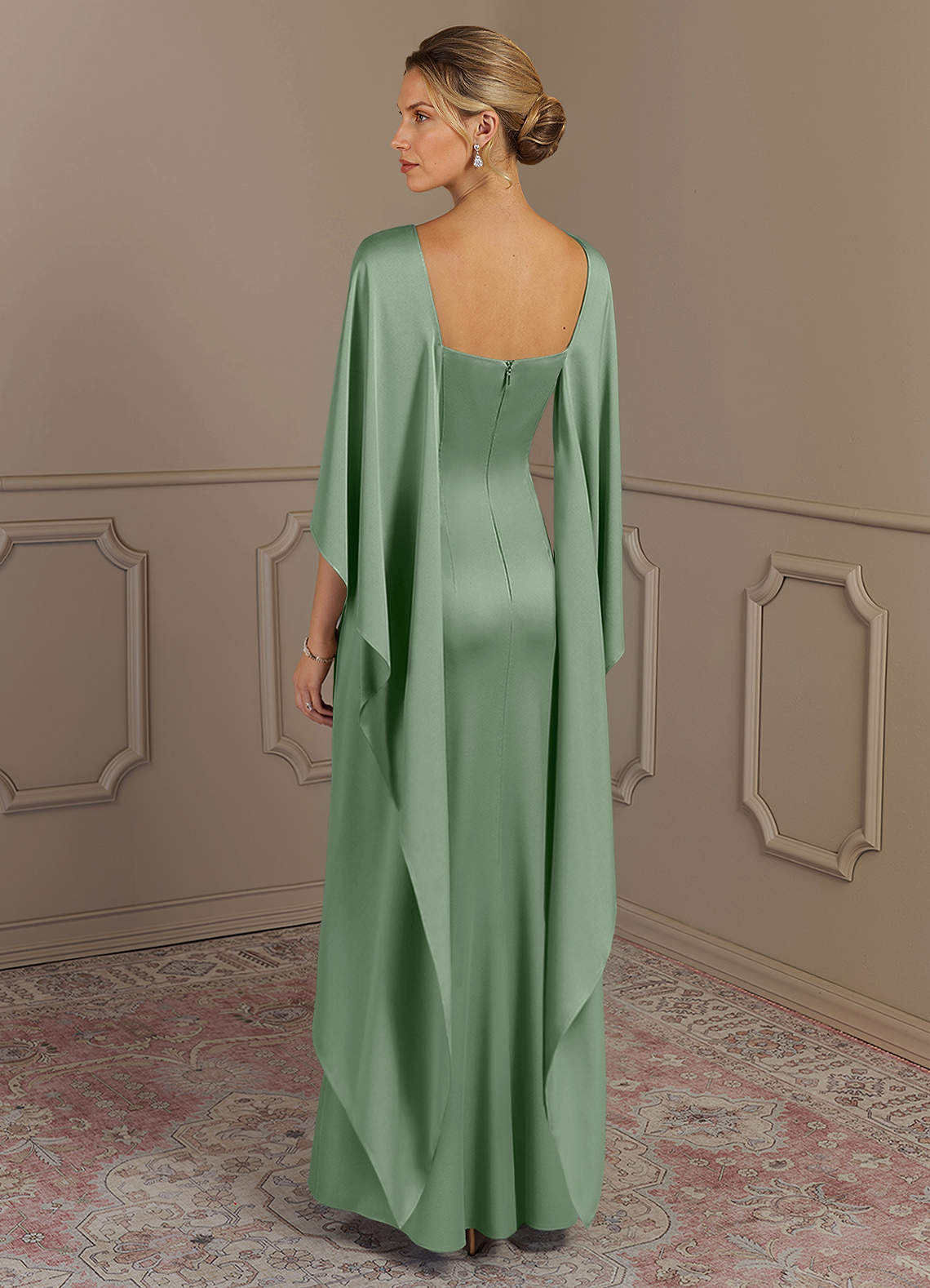 Azazie Eli Mother of the Bride Dresses Matcha Sheath Boatneck Stretch Satin Dress image1
