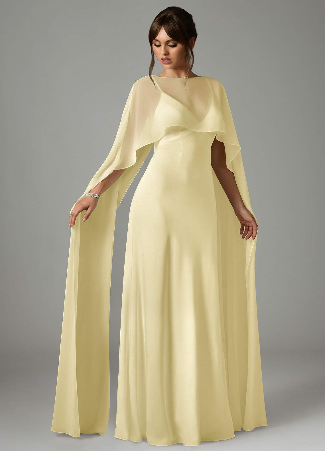 Azazie Stefania Robes de demoiselle d'honneur Robe Trapèze en Satin extensible Sorbet Citron image2