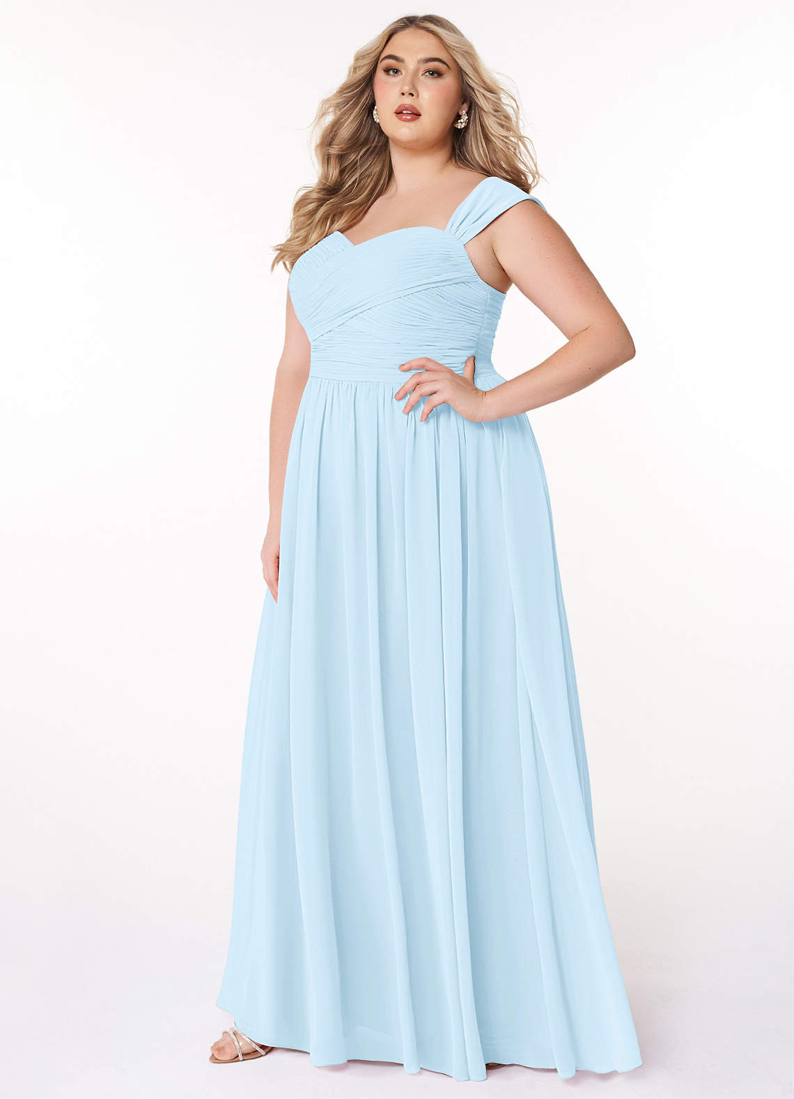 Azazie Zapheira Bridesmaid Dresses Sky Blue A-Line Ruched Chiffon Dress image1