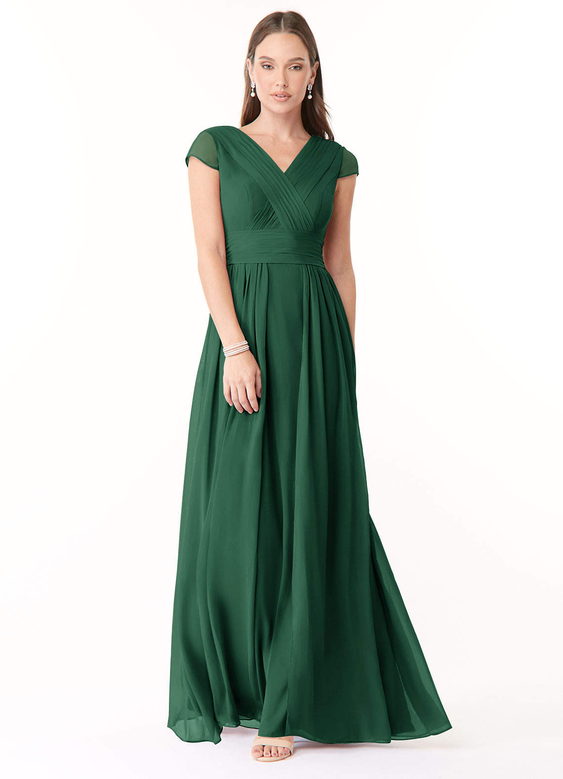 Azazie Organa Vestidos de damas de honor Vestido de Verde Oscuro de Gasa de Corte en A con Plisado image1