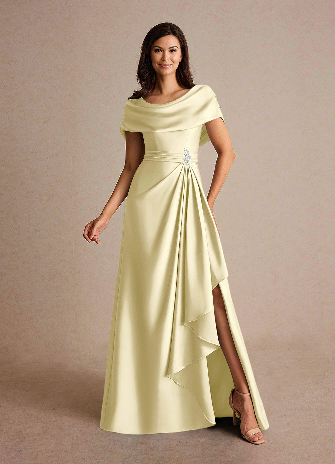 Azazie Branford Lemon Sorbet A-Line Pleated Stretch Satin Dress | Azazie Azazie Branford Lemon Sorbet A-Line Pleated Stretch Satin Dress | Azazie