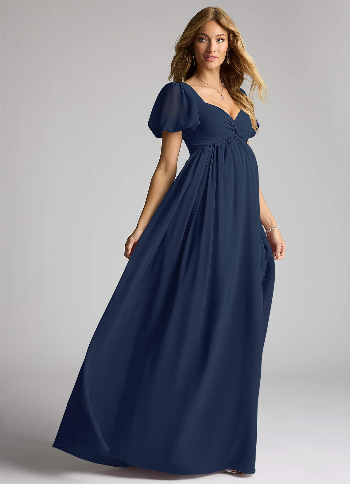 Azazie Madisynn At-home Try On Dresses Bow Chiffon Floor-Length Dress image3