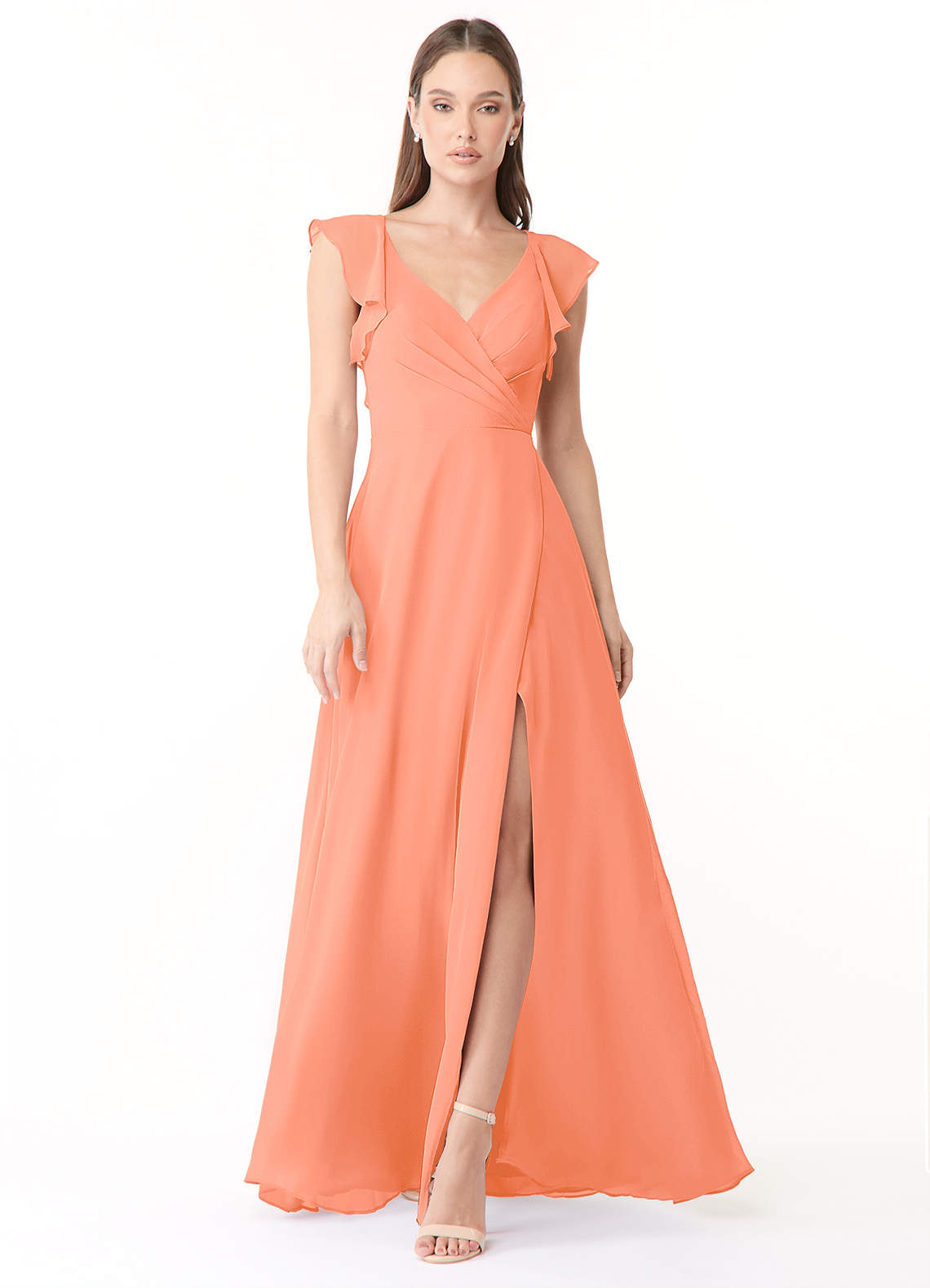 Azazie Yoko Bridesmaid Dresses Sunset A-Line Ruched Chiffon Dress image1