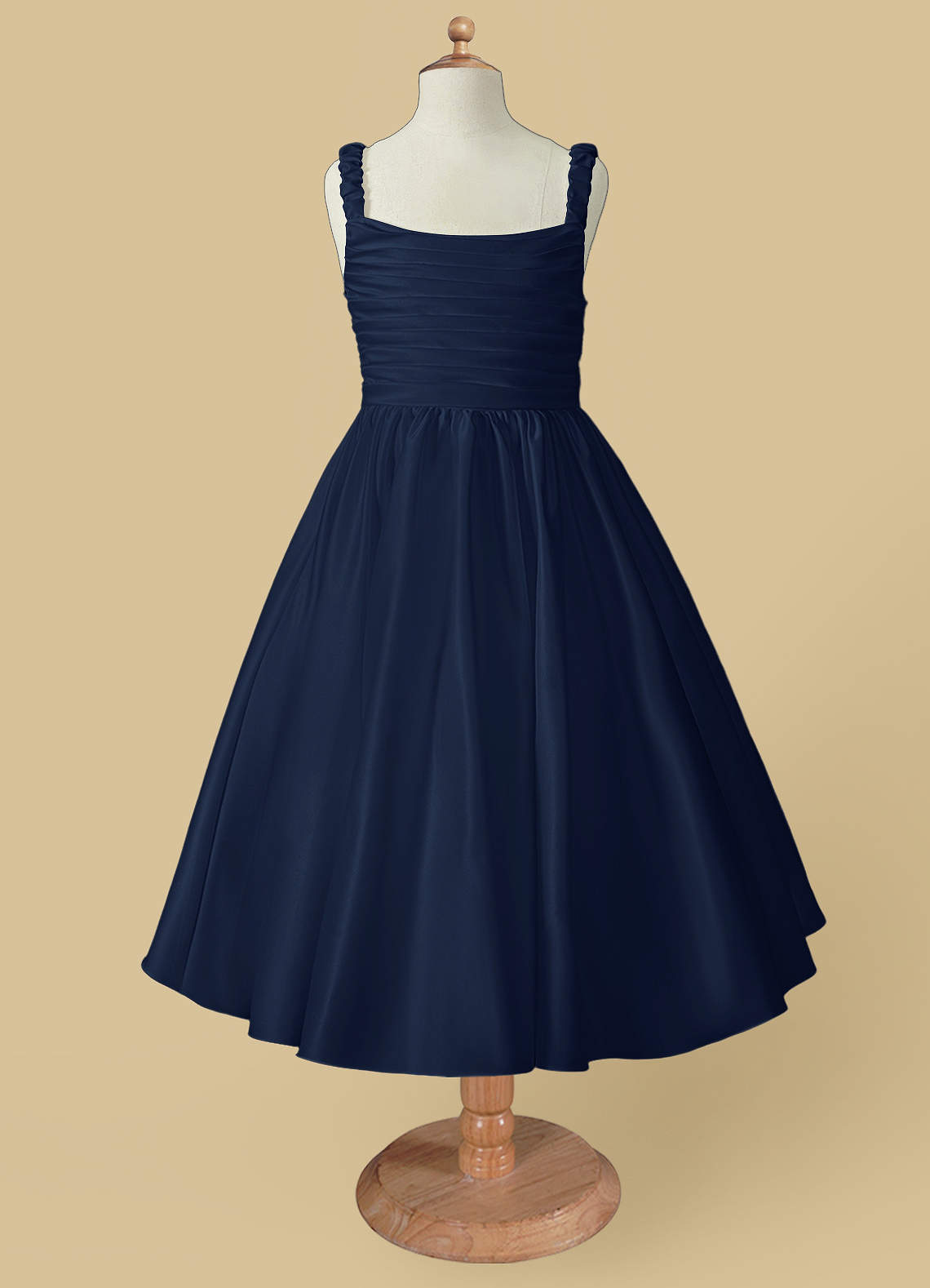 Azazie Cutie Pie Dark Navy A-Line Pleated Matte Satin Dress | Azazie