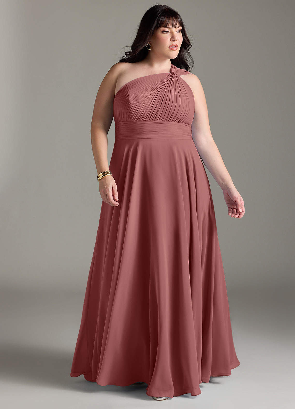 Azazie Charlize Bridesmaid Dresses Amethyst A-Line One Shoulder Chiffon Dress image8