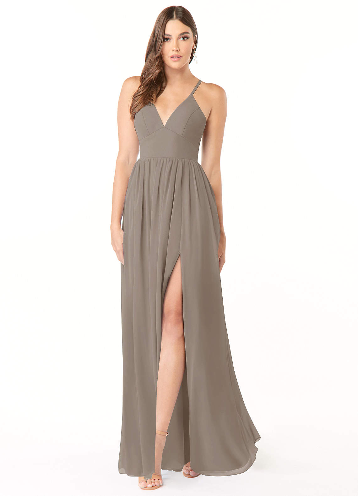 Azazie Aaida Brautjungfernkleider A-Linie Korsett Chiffon Kleid Taupe image1