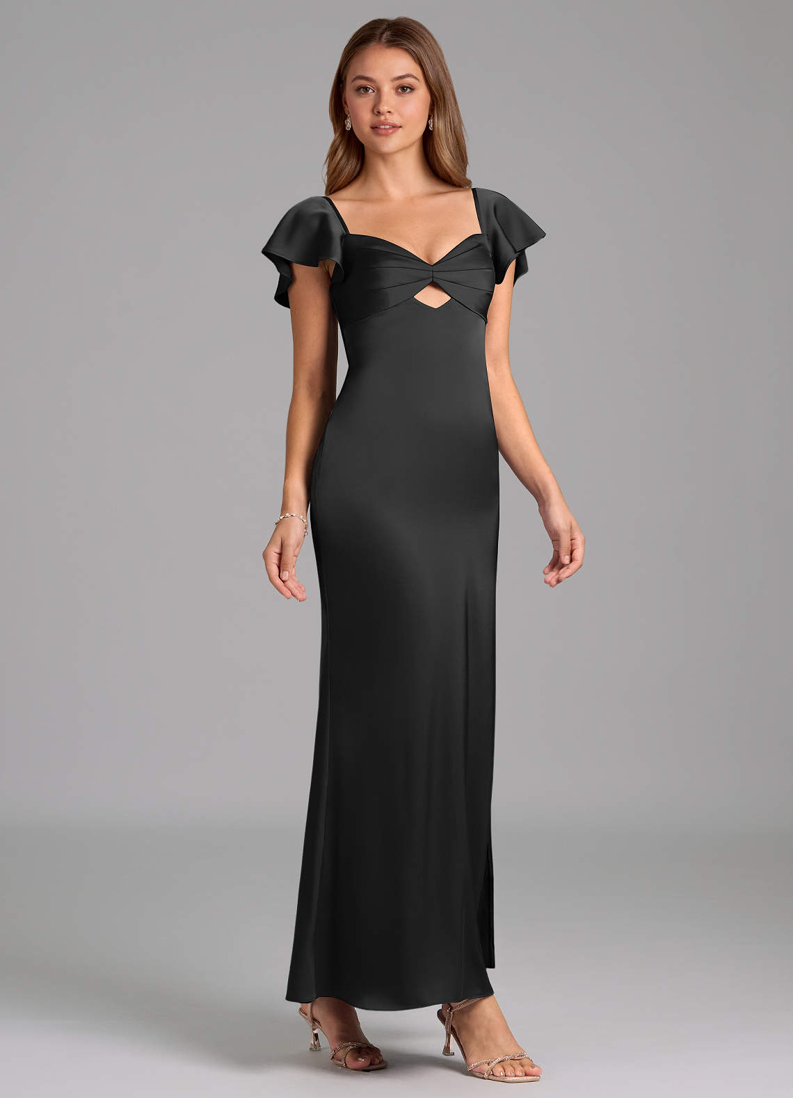 Azazie Demia Ready to Ship Black Stretch Satin Bridesmaid Dresses