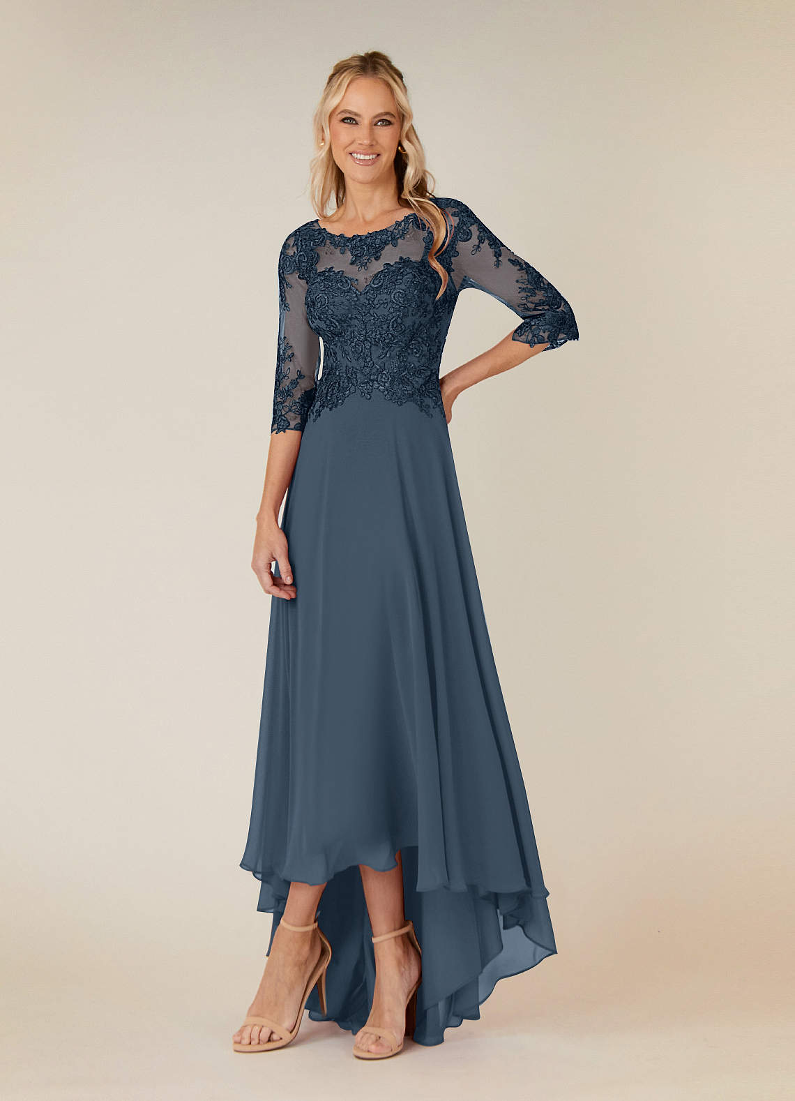 Azazie Monza Kleider für die Brautmutter A-Linie Spitze Chiffon Kleid Neptunblau image1