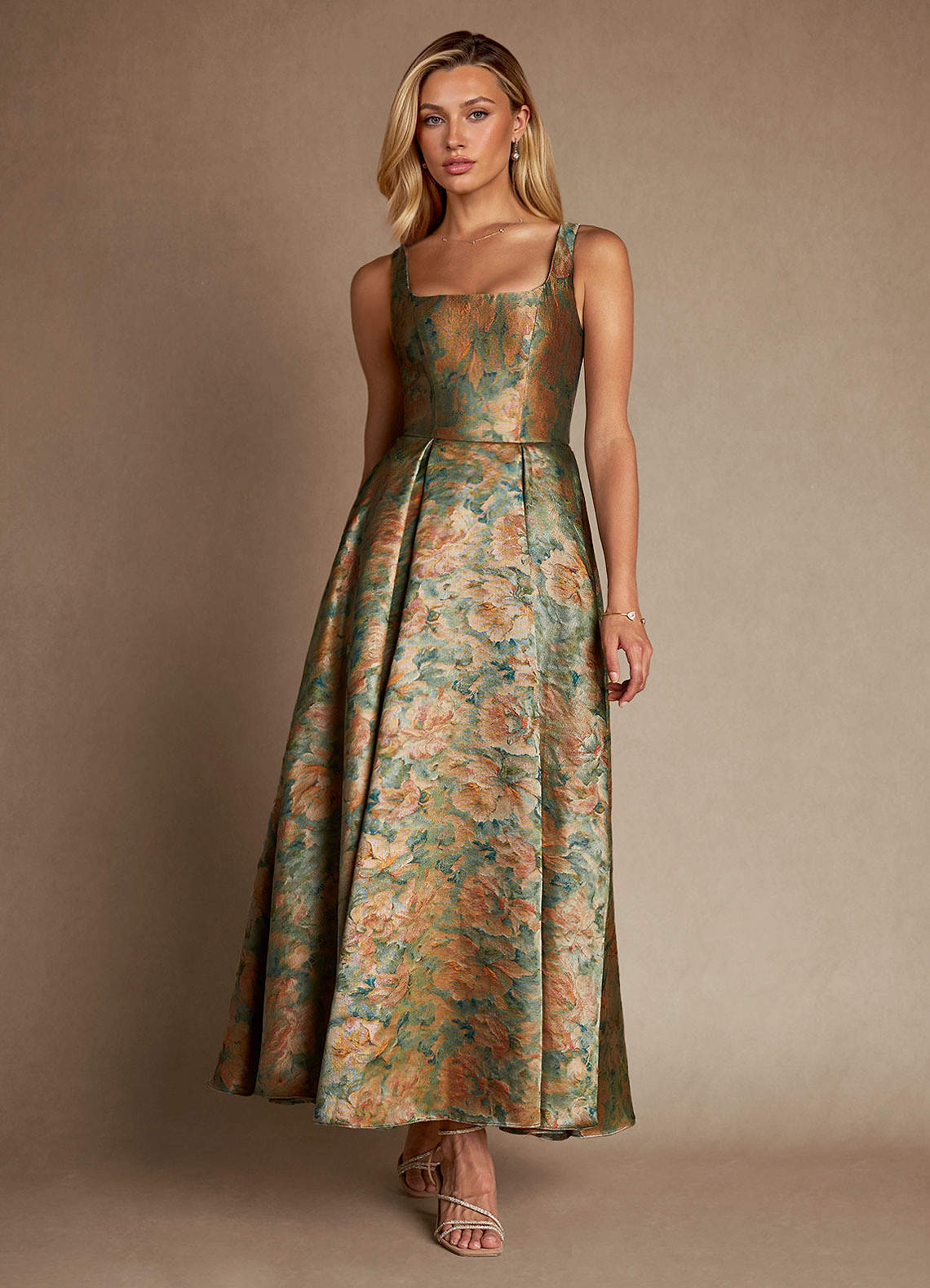 Azazie Jonay vestidos de madre de la novia Vestido de Verde Azulado Vintage de Brocado de Corte En A con Plisado image1