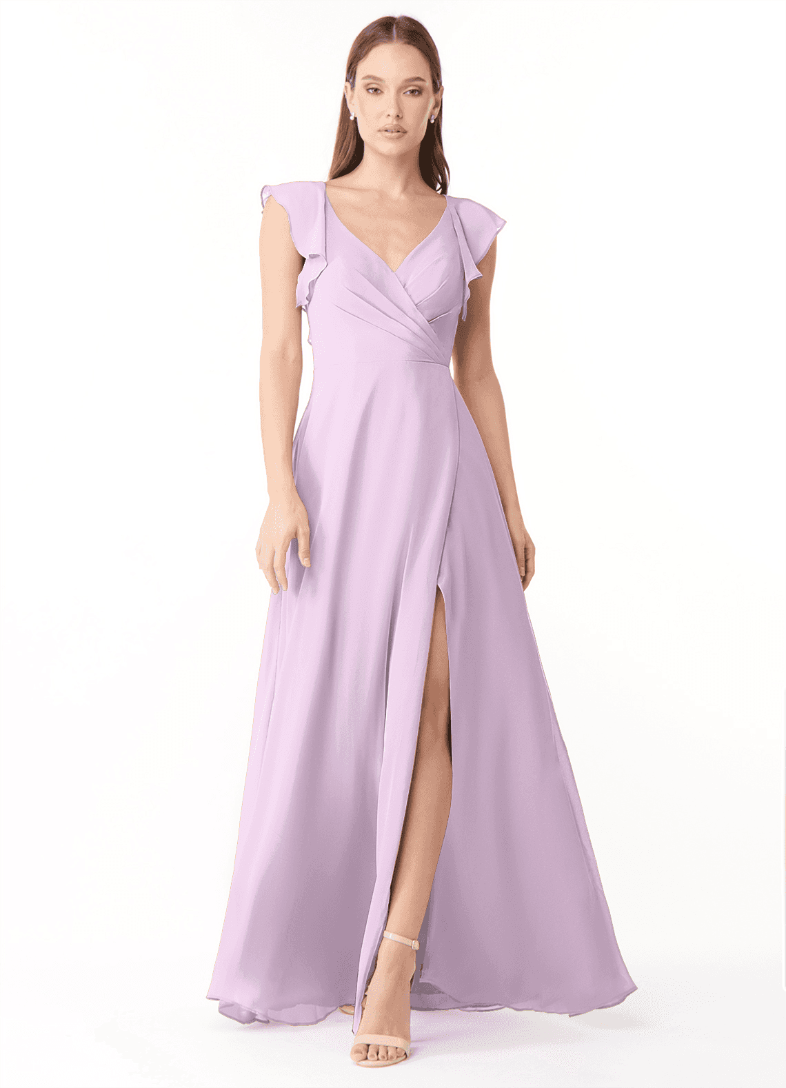 Azazie Yoko Bridesmaid Dresses Frosted Lilac A-Line Ruched Chiffon Dress image1