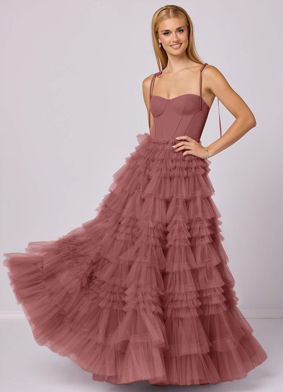 Barbie ♥ Azazie Robes de demoiselle d'honneur Robe Trapèze en Tulle Encolure en Forme de Cœur Améthyste image1