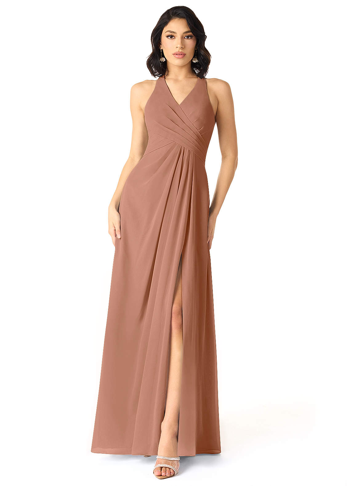 Azazie Danica Bridesmaid Dresses Bronzer A-Line Pleated Chiffon Dress image1