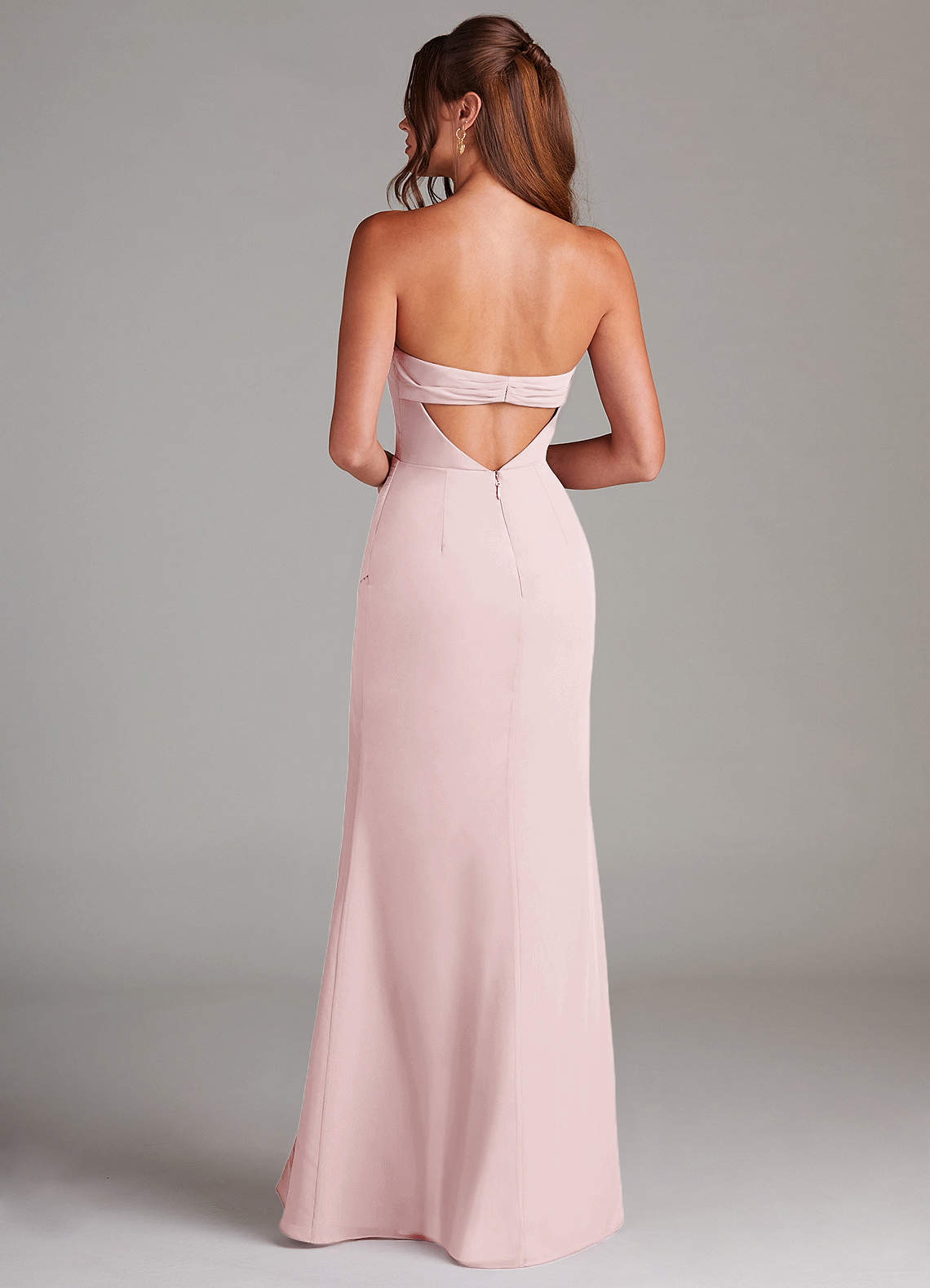 Azazie Leonis Vestidos de damas de honor Vestido de Rosa Rubor de Gasa de Corte Recto Convertible con Sin tirantes image4