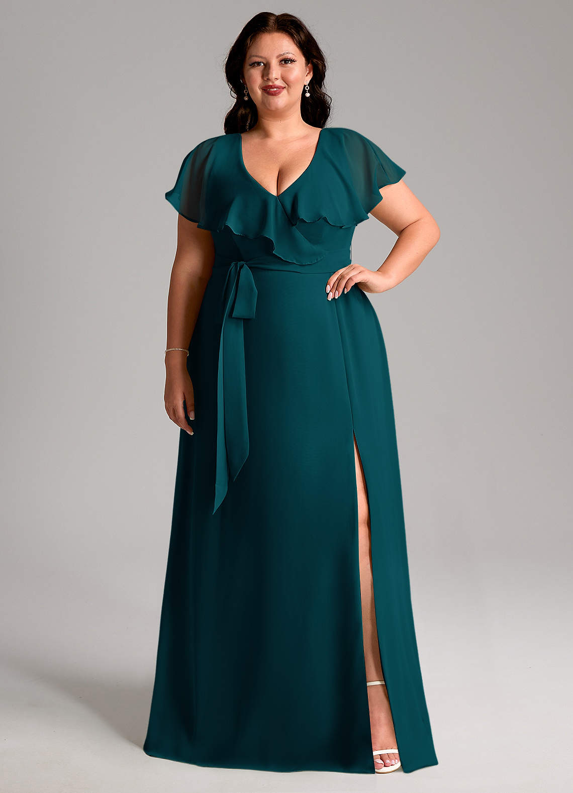 Azazie Lainey Vestidos de damas de honor Vestido de Pino de Gasa de Corte en A con Con bolsillos image1