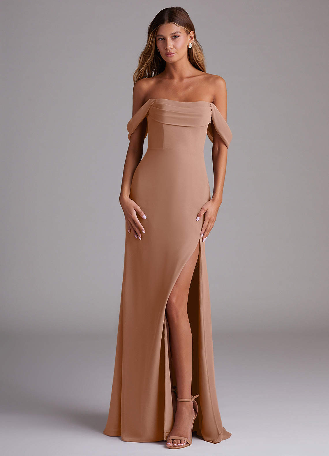 Azazie Saige Abiti da Damigella Abito Convertibile A-Line in Chiffon a Spalla Scoperta Champagne Rosa image1