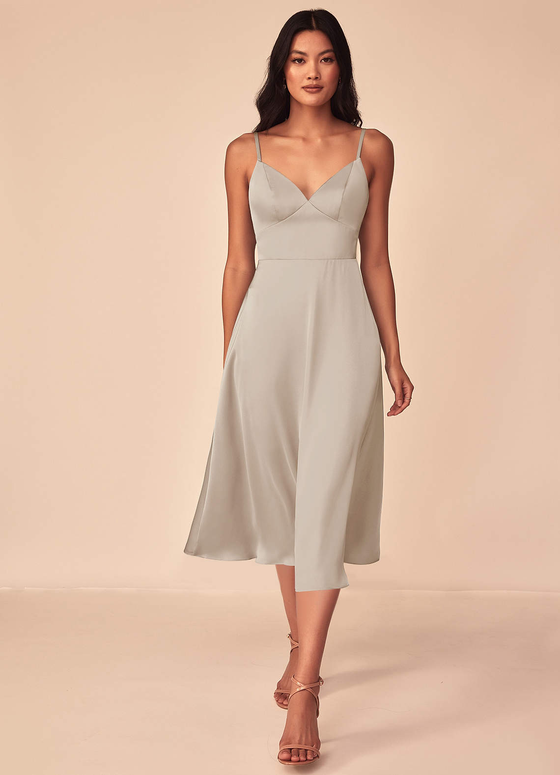 Azazie Dottie Bridesmaid Dresses Frost A-Line Stretch Satin Dress image1