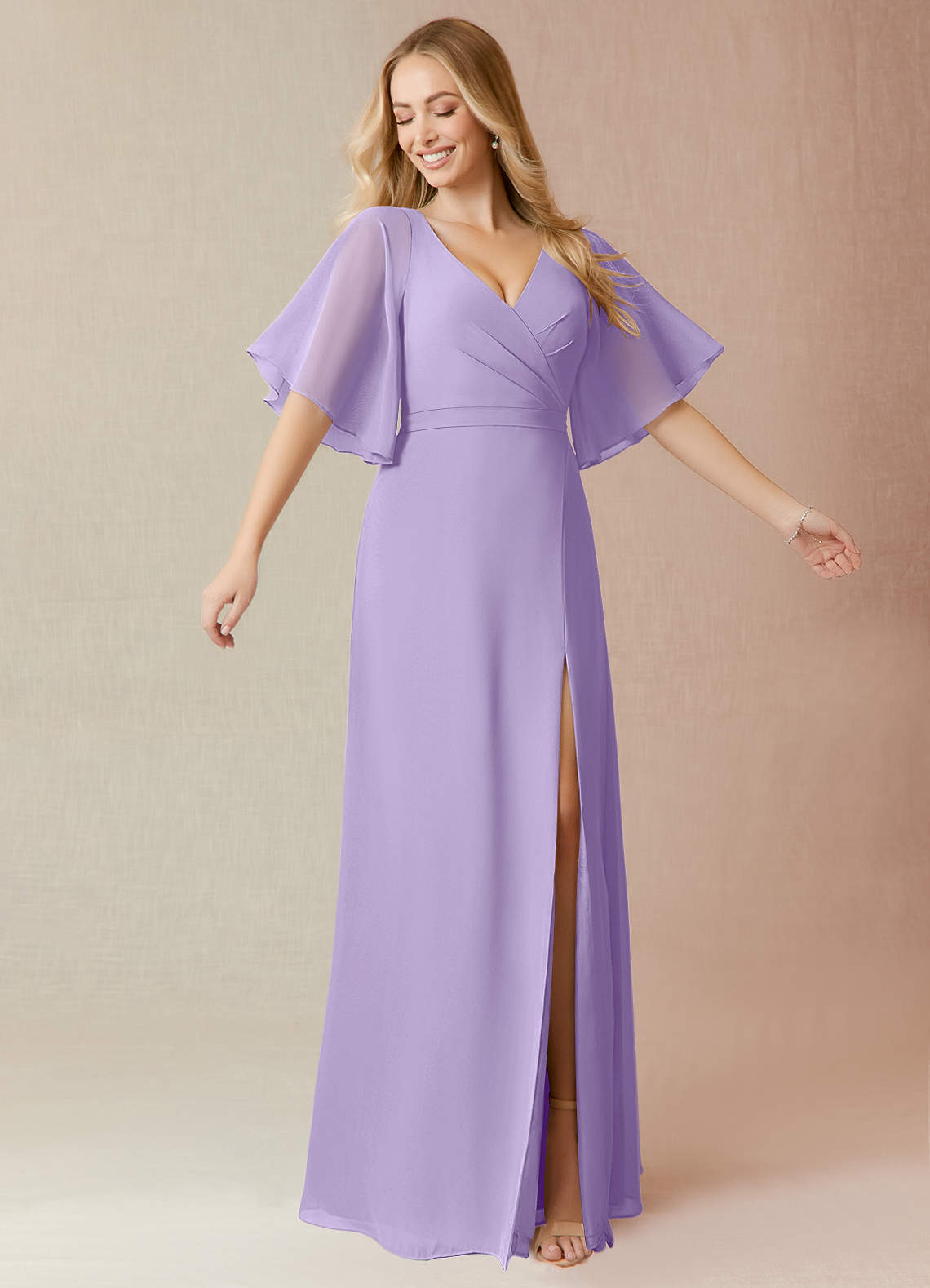 Azazie Cierra Abiti da Damigella Abito A-Line in Chiffon con Scollo a V Lilla image1