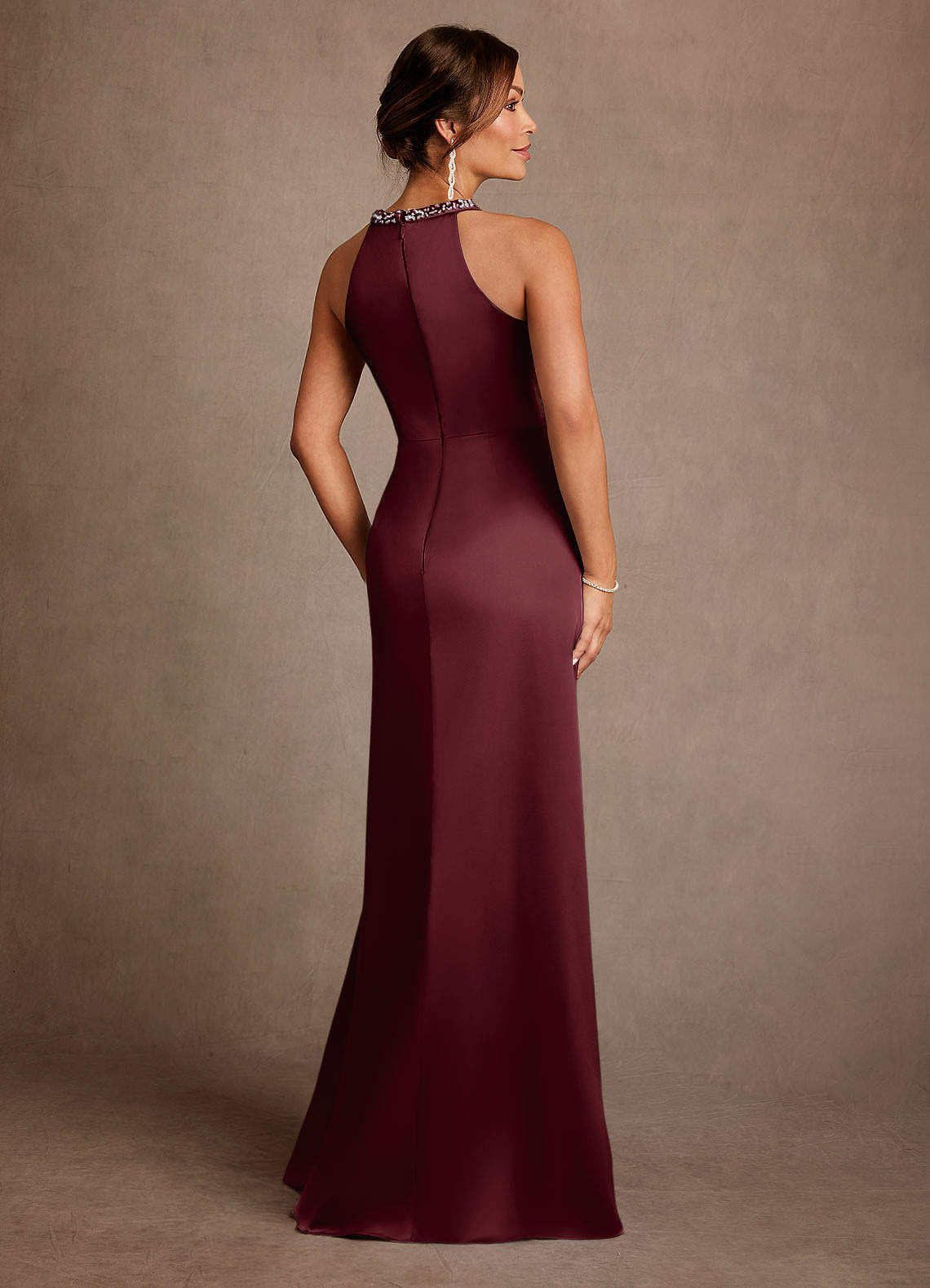 Azazie Lawrence Mother of the Bride Dresses Cabernet A-Line Pleated Stretch Satin Dress image2