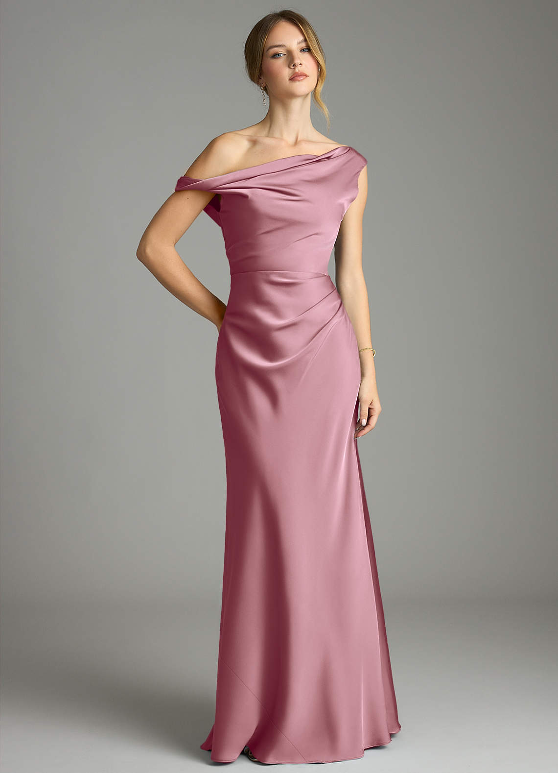 vintage pink bridesmaid dress Vintage Mauve V-neck A-Line Bridesmaid Dress