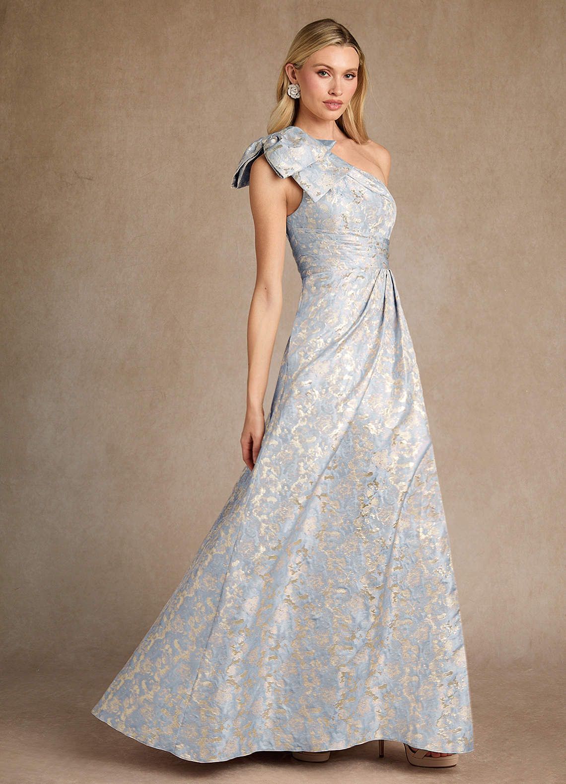 Azazie Easton Mother of the Bride Dresses Dusty Blue A-Line One Shoulder Jacquard Dress image3