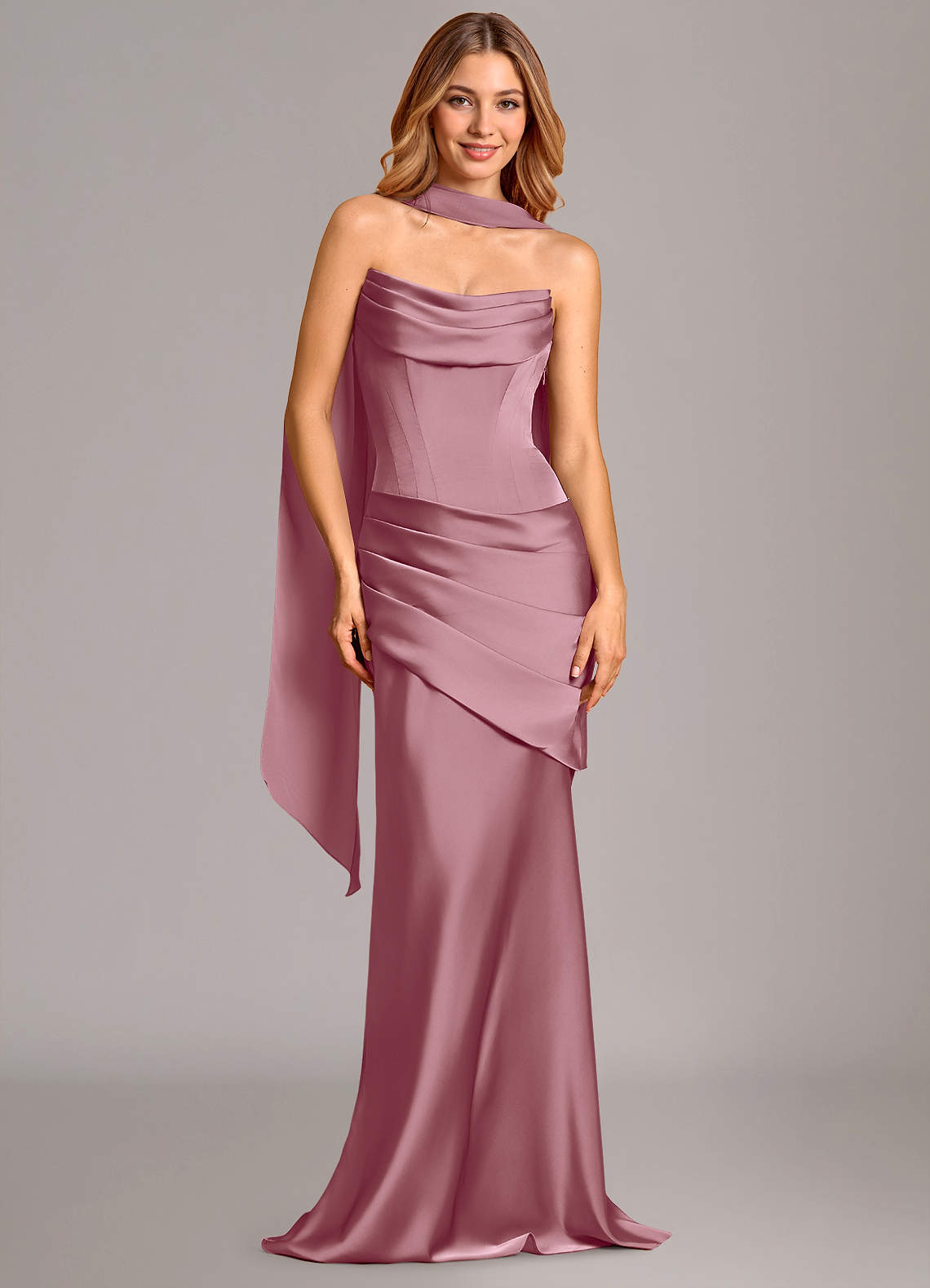 Azazie Pelagia Bridesmaid Dresses Vintage Mauve Mermaid Corset Stretch Satin Convertible Dress image1