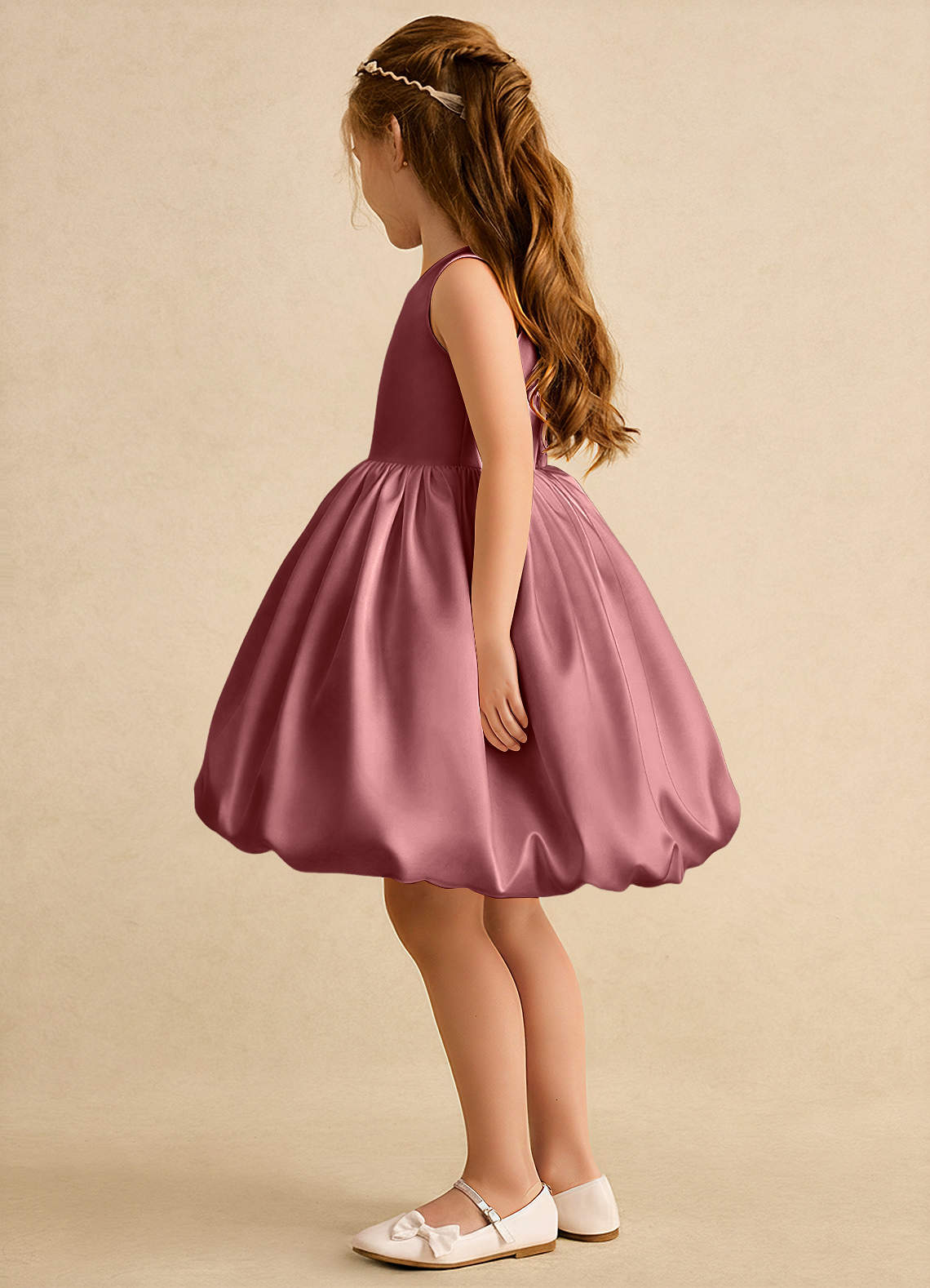 Azazie Nirvana Robe Demoiselle D'honneur Fillette Robe Princesse en Mat Satiné Rayé Améthyste image3