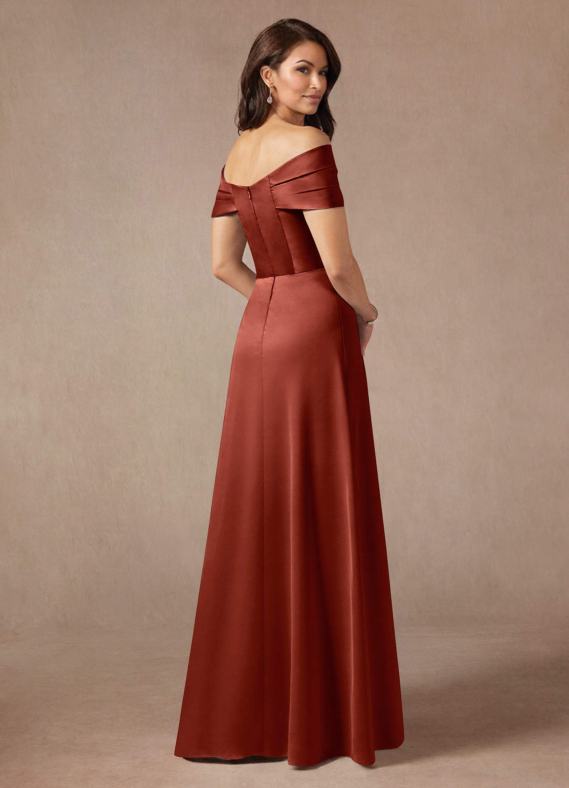 terracotta off the shoulder dress Summer Terracotta Off-Shoulder Twisted Ruched Satin Long Dress, Elegant  A-Line Floor-Length Evening Gown, Suitable For Wedding, Bridesmaid, Party,  Prom