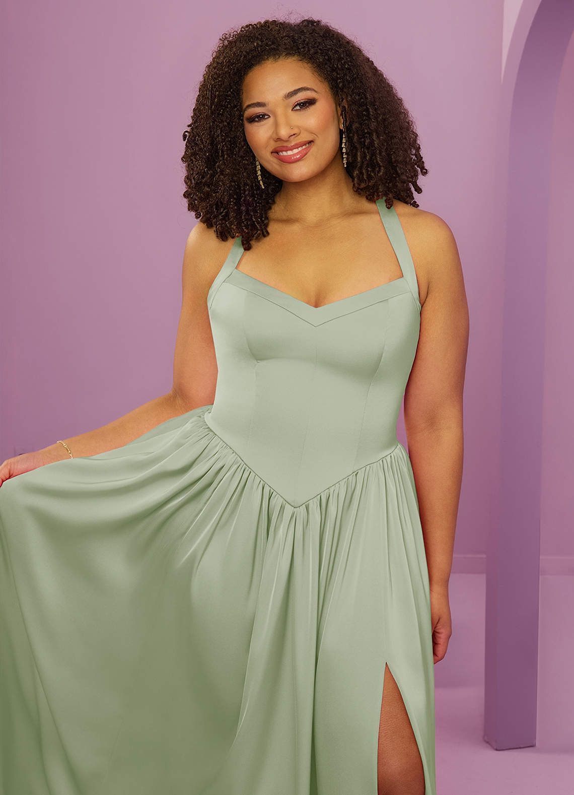 Barbie ♥ Azazie Bridesmaid Dresses Dusty Sage A-Line with Pockets Stretch Satin Dress image12