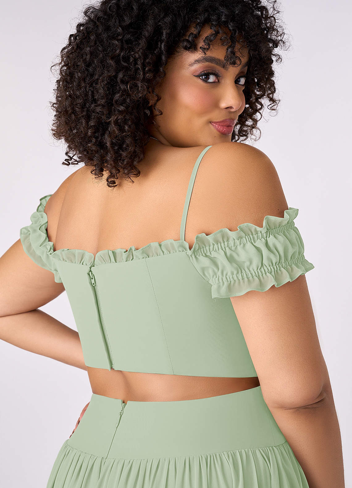 Heart Cutout Back Ruffle Sleeve Dress Dusty Sage main image 1