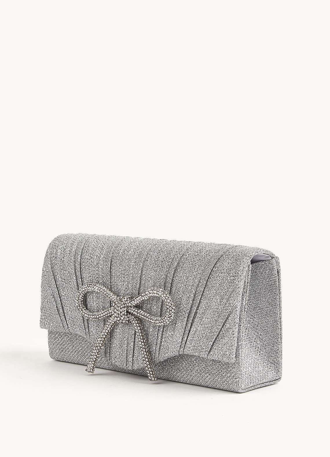 front Rhinestone Bow Pleated Flap Clutch