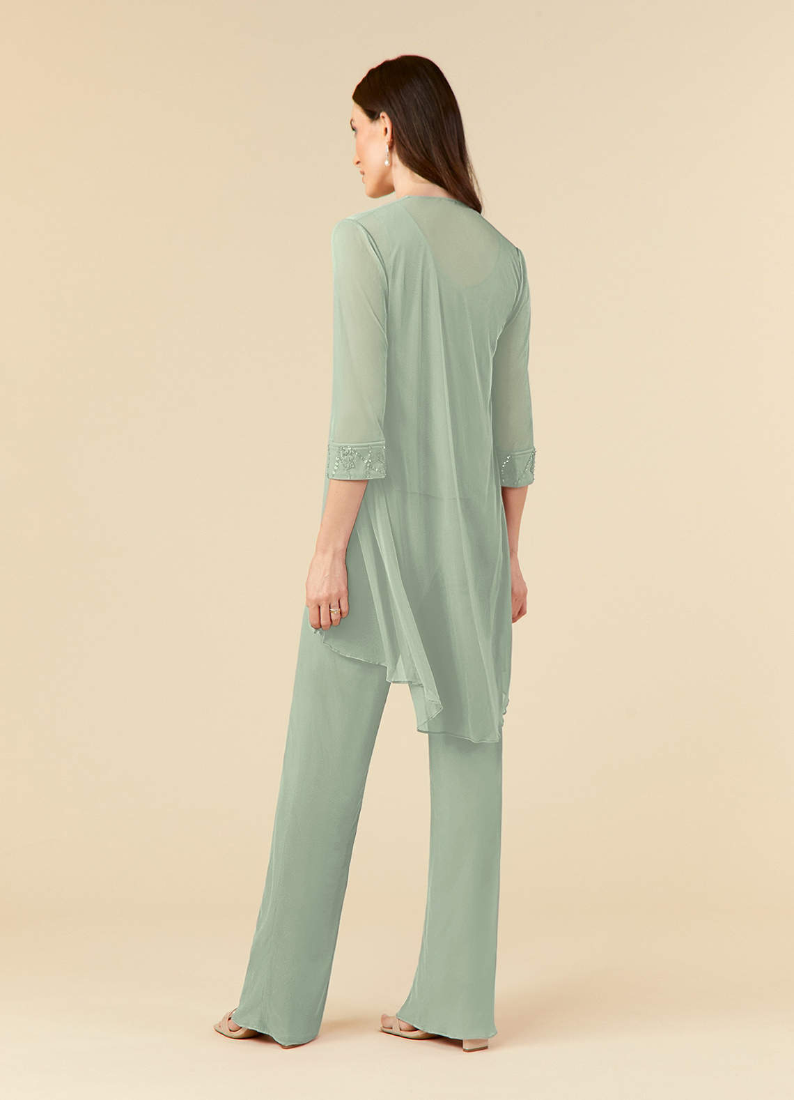 Azazie Frances Mother of the Bride Dresses Dusty Sage Jumpsuit/Pantsuit Scoop Mesh Dress image3