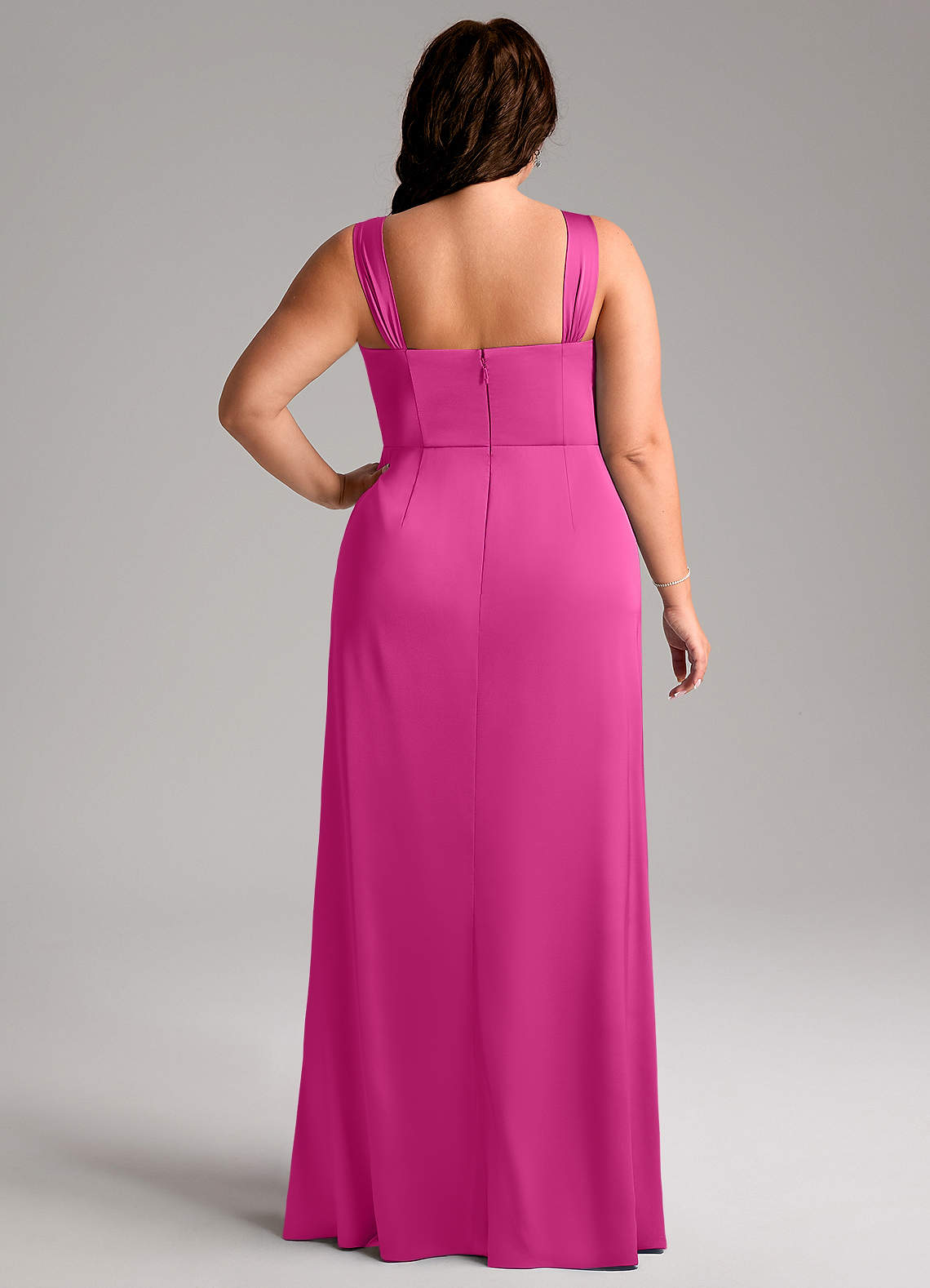 Azazie Denice Robes de demoiselle d'honneur Robe Fourreau en Satin extensible Plissée Fuchsia image10