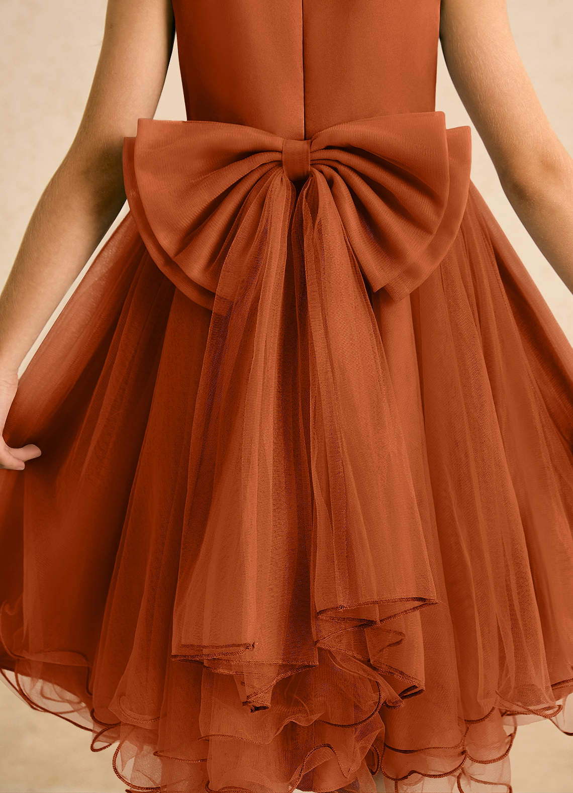 Azazie Lass Flower Girl Dresses Burnt Orange A-Line Bow Tulle Dress image5