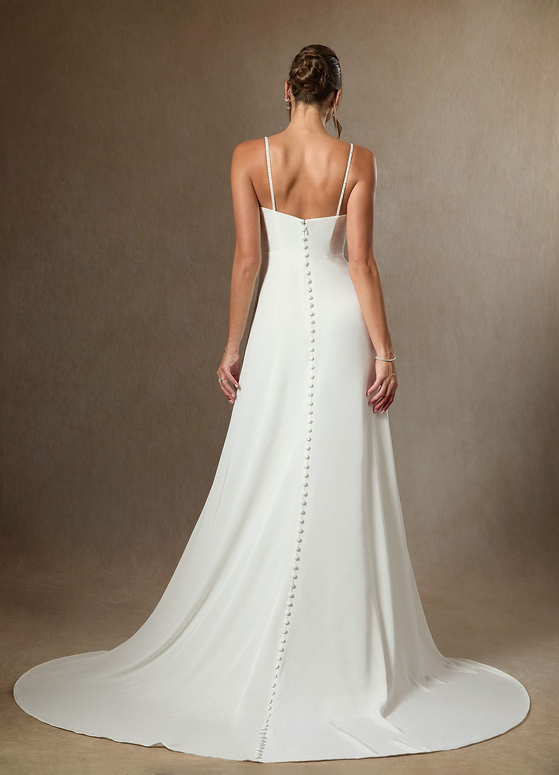 Azazie Shiv Wedding Dresses Diamond White A-Line Beaded Crepe Back Satin Dress image1