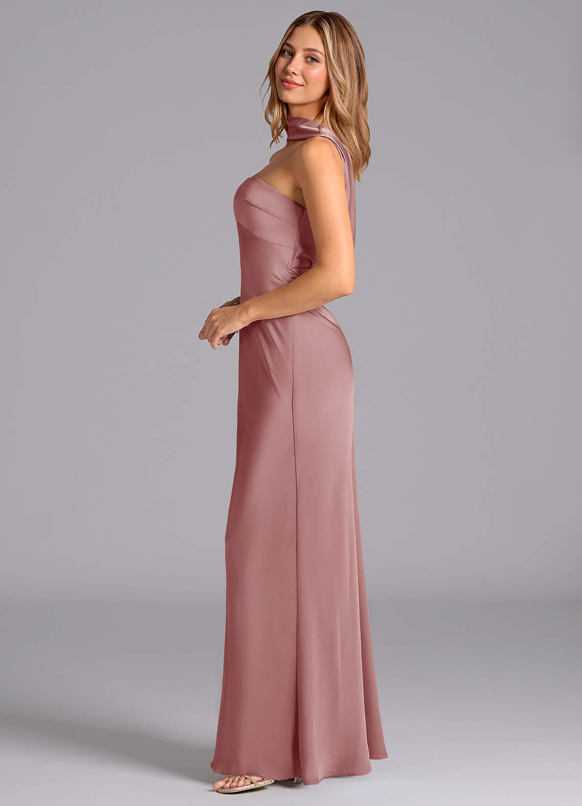 Azazie Lusinda Dusty Rose Stretch Satin Bridesmaid Dresses | Azazie