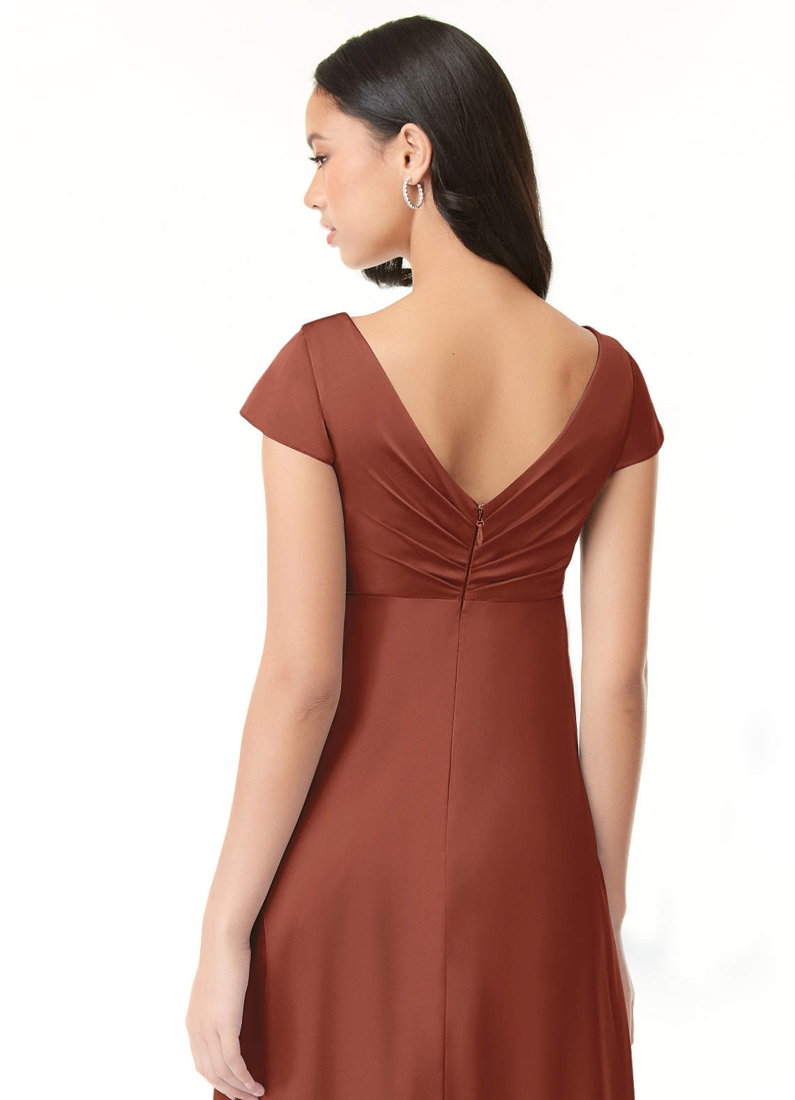 Azazie Allessia Maternity Bridesmaid Dresses A-Line Pleated Stretch Satin Floor-Length Dress image6