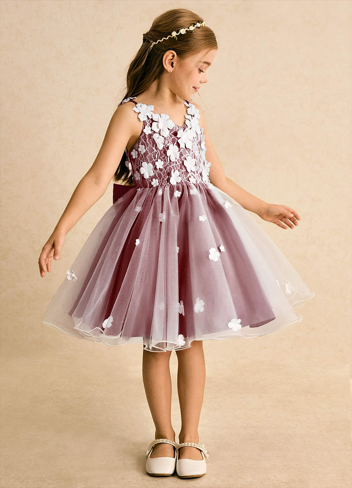Azazie Junebug Vestidos de florista Vestido Marfim Borgonha de Tule de Vestido de baile com Renda image3