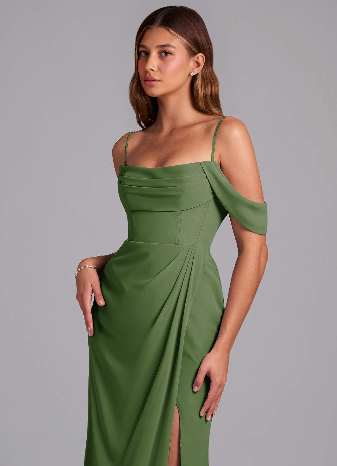olive green convertible dress Light Olive Green Infinity Dress, Convertible Bridesmaid Gown, Slit Dress