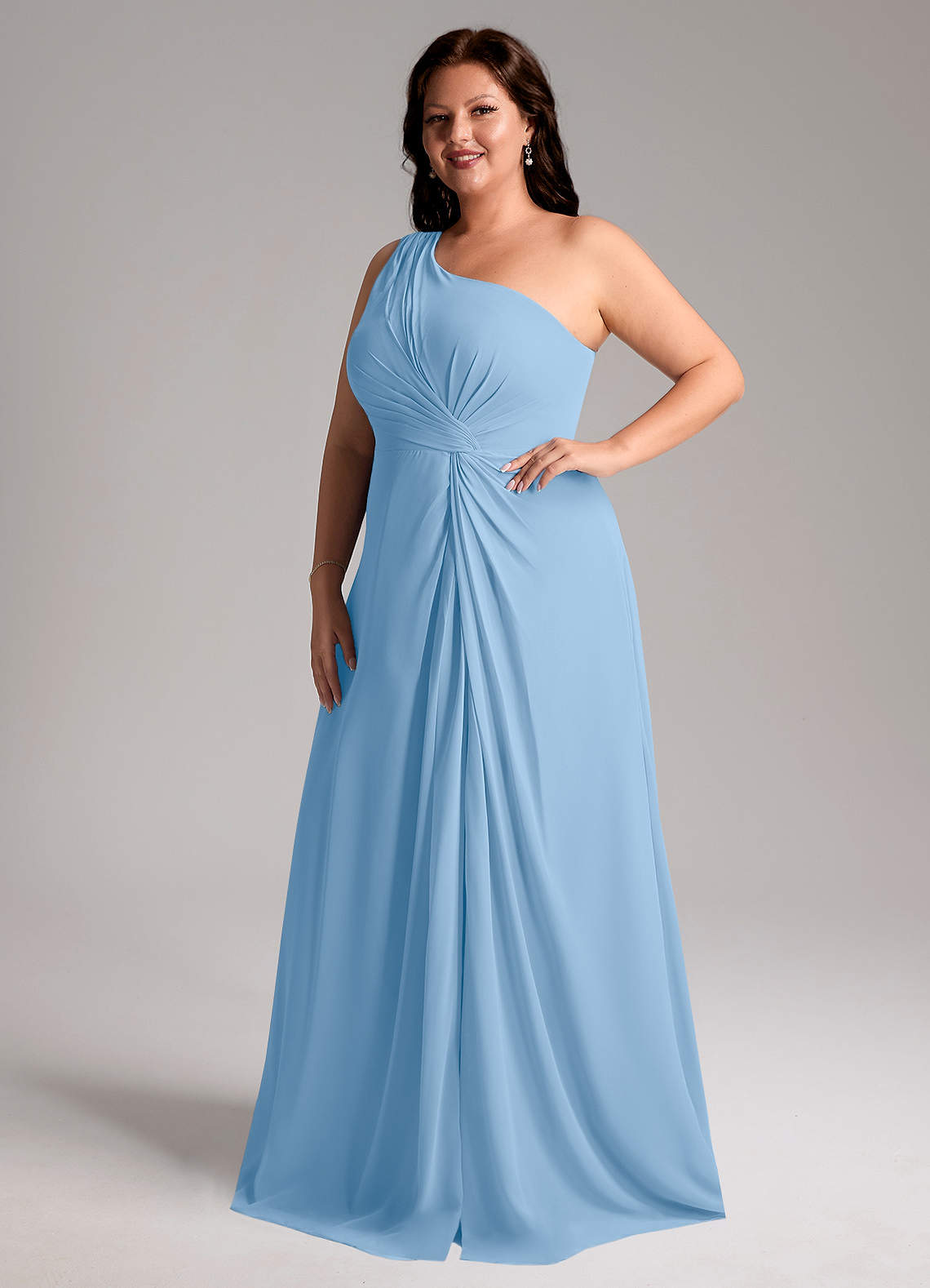 Azazie Brooke Bridesmaid Dresses Powder Blue A-Line One Shoulder Chiffon Dress image10