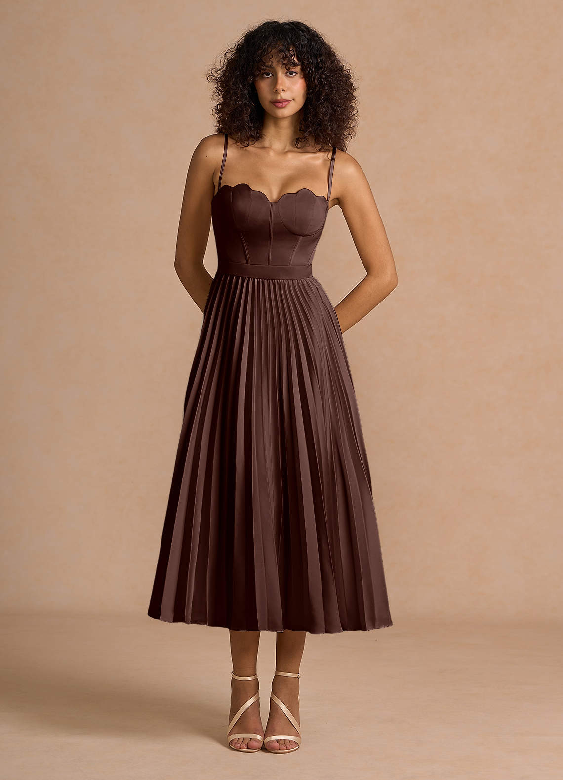 Amélie Mocha Coco Midi Dress Ready to Ship | Azazie